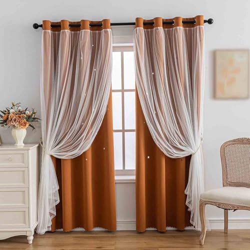 Anytime Dreamy Star Cutout Sheer Layered Blackout Curtains for Kids Bedroom