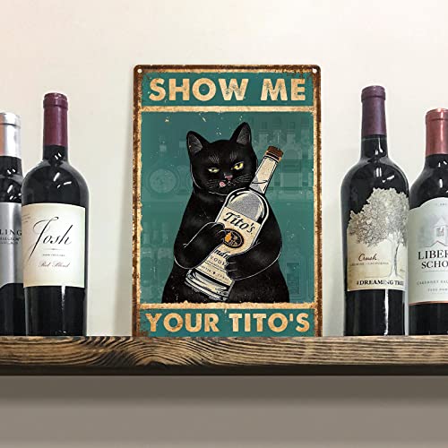 Vintage Funny Black Cat Signs Posters 3 Pack, 8X12" Double Printed Retro Kitchen Wall Decor Home Wall Art, Cat Decor For Cat Lovers Gifts Include Show Me Your Tito's/Coffee Because Murder Is Wrong. #TOP6