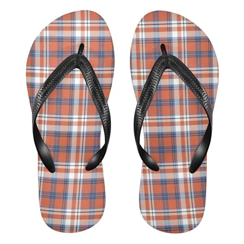 Sinestour Plaid Red Orange Flip Flops for Beach Thong Sandals Anti-slip Lightweight Beach Slippers for Indoor Outdoor House