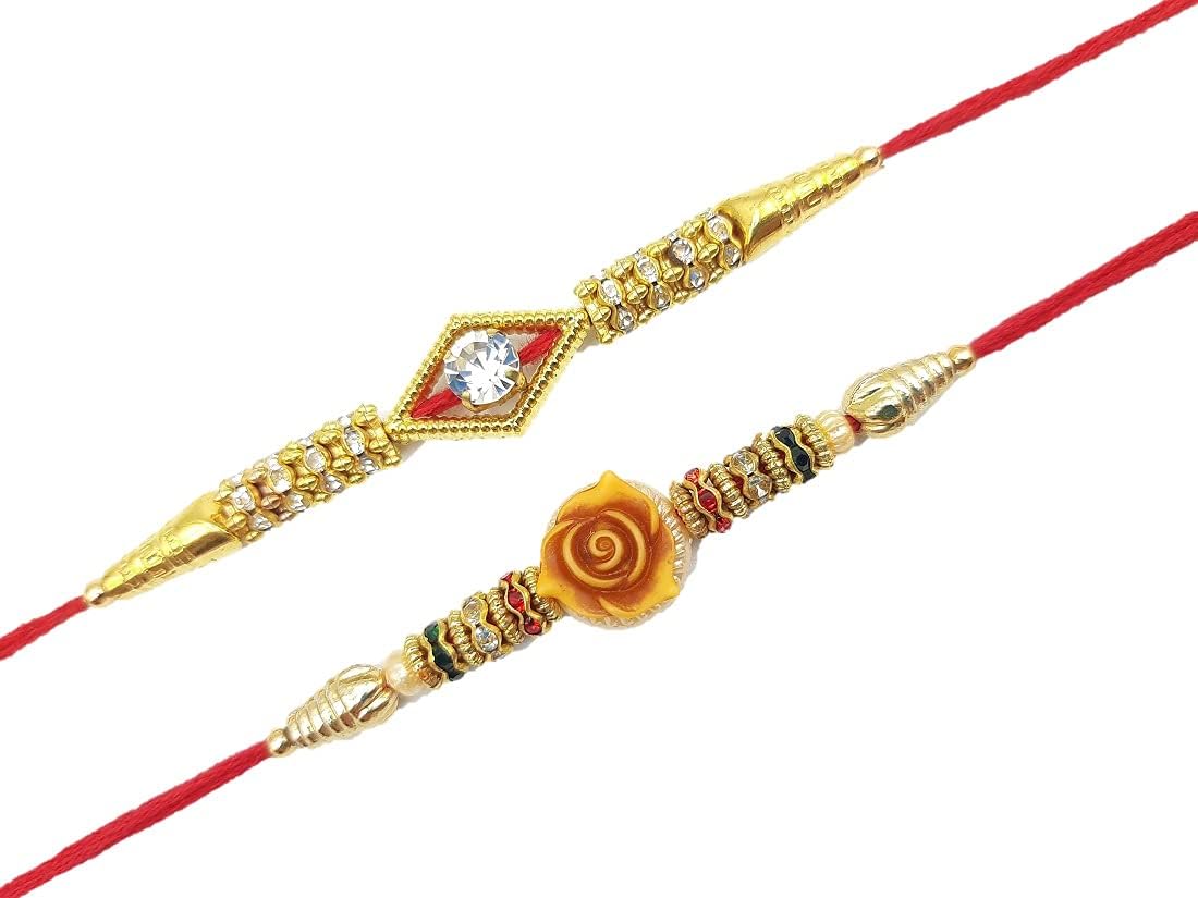 ArvnikaRakhi Traditional for Brother Sister, Multi Color Beautiful & Fancy Designer Thread Raksha Bandhan Rakhi Gift for loving Brother/Sister, Kids, Friends & Father and Family., S, Metal, Thread, Stone