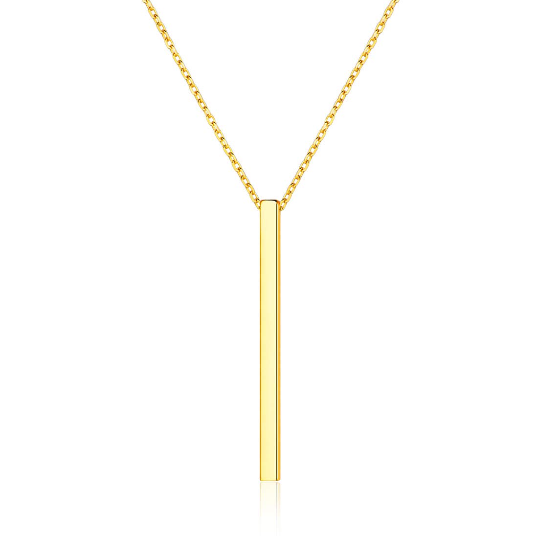 ChicSilver 18K Gold Plated Bar Halskette Minimalistischer Stab Anhänger an Einer zarten Rolo Kette Damen Mädchen Boho Schmuck Geschenk für Freundin
