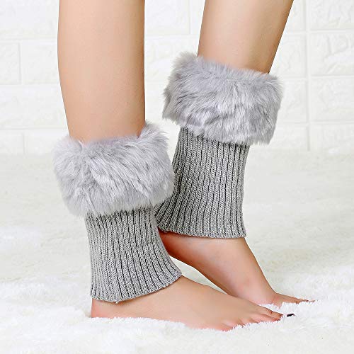 Image of Women Winter Faux Fur Boot Cuff Crochet Knit Boots Socks Short Leg Warmers