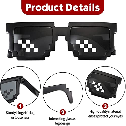 3 Pairs Thug Life Pixel Sunglasses, Men Women Thug Sunglasses Cool Thug Life Glasses Plastic Pixel Sunglasses Mosaic Glasses Funny Sunglasses Photo Props Party Accessories - Black 6