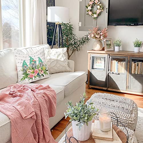 Image of Spring Pillow Covers 18x18 Set of 4 Farmhouse Spring Decor Bloom Floral Gnomes Spring Pillows Decorative Throw Pillows Spring Decorations A542-18