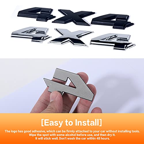Image of 4x4 Chrome Emblem Sticker Replacement, 8 Inch 3D Car Truck Body Side Fender Rear Trunk Adhesive Decal (Black)