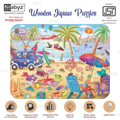 Image of ABYZ Wooden Jigsaw Beach House Puzzles 35pcs for Kids of Age 4-6 Years