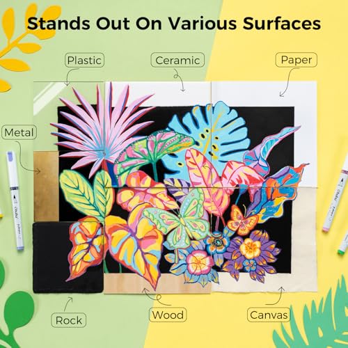 Image of Ohuhu Acrylic Markers Set Brush Tip: 48 Colors Automatic Ink Control Acrylic Markers High Opacity Paint Pens Waterproof Lightfast for Rock Painting 3D Prints Easter Eggs Wood DIY Crafts - Kahuku