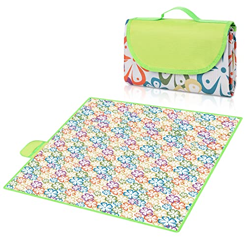 Eucomir Picknickdecke 200 x 200 cm, wasserdichte Picknickdecke, Faltbare Picknickmatte mit Griff, Geeignet für Wandern, Reisen, Camping, Outdoor und Party,Bunte Blume
