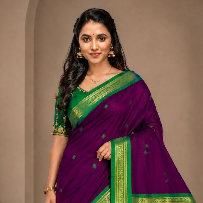 Image of Pure Kalyani Cotton Saree | Zari Border & Blouse Piece - Lata Gadwal Design | Traditional Saree