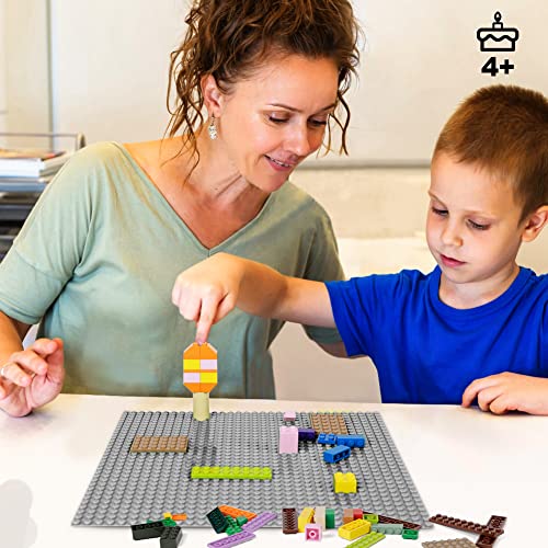 Lekebaby 12 Platten-Set Bauplatte Kompatibel mit Meisten Marken, 25 * 25cm, Grüne Blaue Graue Grundplatte