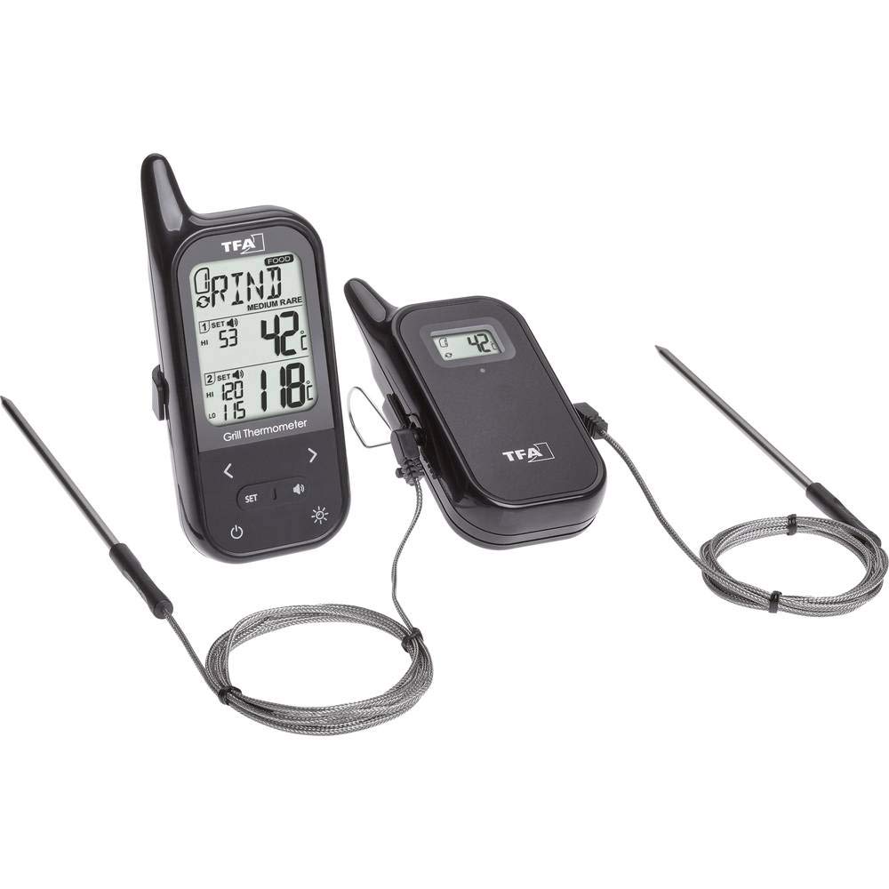 TFA Dostmann Termometro digitale per arrosti e grigliate Küchen Chef TWIN, 14.1511.01, cucina e barbecue, due sonde per forno e carne, progrommato, nero