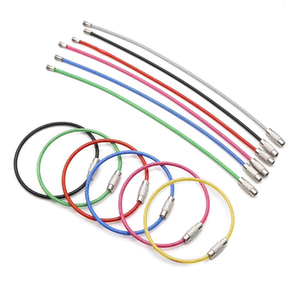 WELANGBN 12pcs 6-Inch Steel Wire Keychain Cables, Large Stainless Steel Keyring Retainers for Travel Luggage Tag Holders, Silver