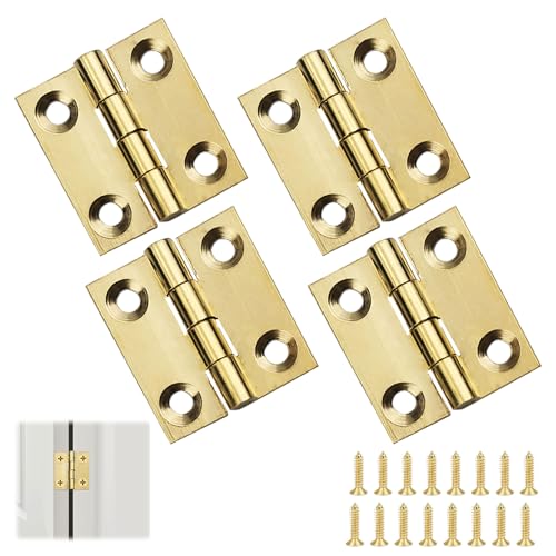 Lot de 4 petites charnières de porte de 2,5 cm, petites charnières pour bois avec vis de fixation, charnières d'armoire, mini charnières en laiton pour portails en bois, fenêtres, armoires, tiroirs