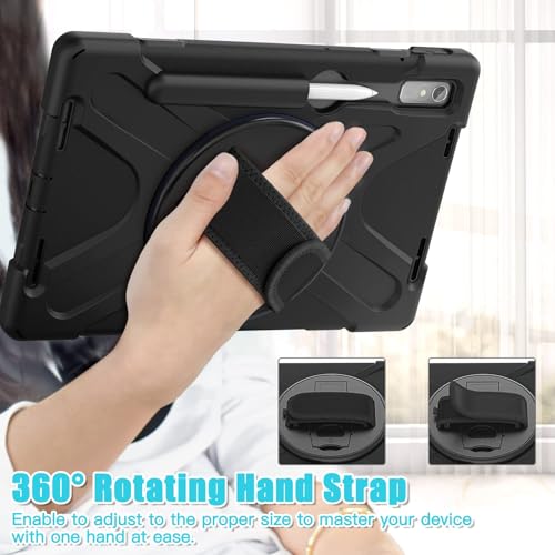 Image of Junfire for Lenovo Tab P11 Pro Gen 2 Case 11.2 inch, Shockproof Rugged Case for Lenovo P11 Pro (2nd Gen) 2022 Tablet with 360 Rotating Kickstand Hand Strap Shoulder Belt for TB-132FU /TB-138FC-Black