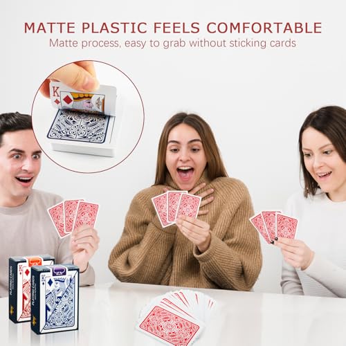 2 Decks Wasserfeste Plastik Spielkarten, Kunststoff Spielkarten, 100% Wasserdichter Kunststoff Poker Karten, Rot und Blau Playing Cards, für Canasta, Texas, Go Fish, Blackjack Kartenspiele – Bild 6