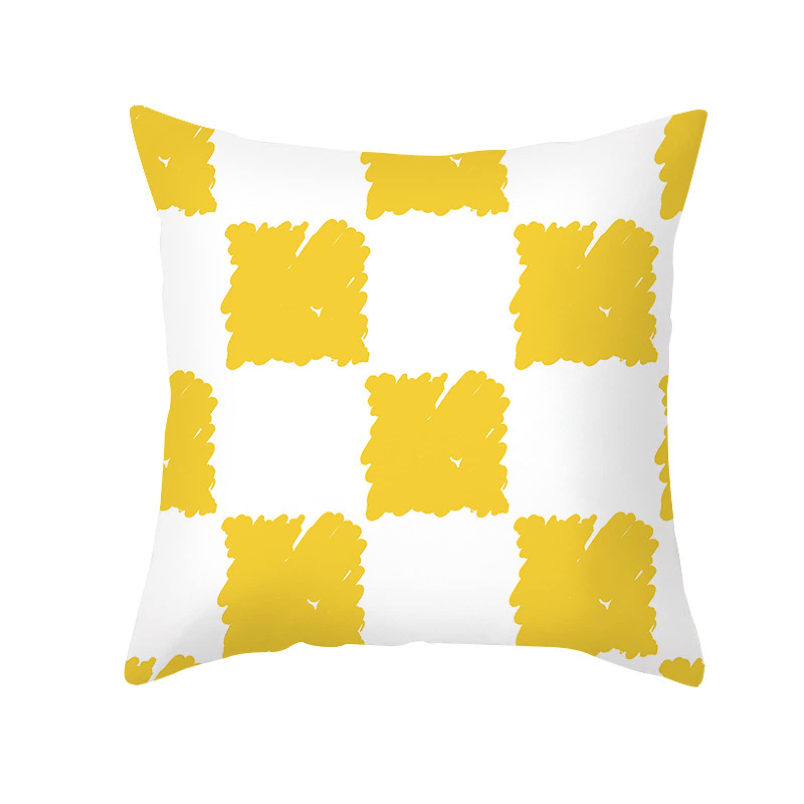 Cushion Covers White Yellow Geometry Pillow Cases Soft Linen Cushions with Covers Included Washable Sofa Cushions with Invisible Zip Pillowcase Breathable Pillow Cover 50x50 Cushion Cover 1 Pack