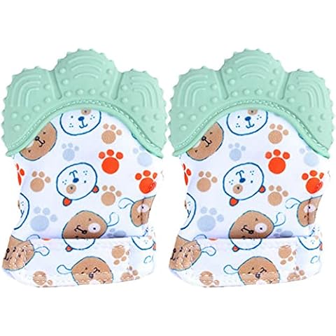 Wendergo Teething Mittens for Babies 2 Pack Baby Teething Gloves Infant Soothing Pain Relief Mitt Baby Teether Mits, Food Grade Silicone, Safe(BPA Free), Washable(Green) Cover