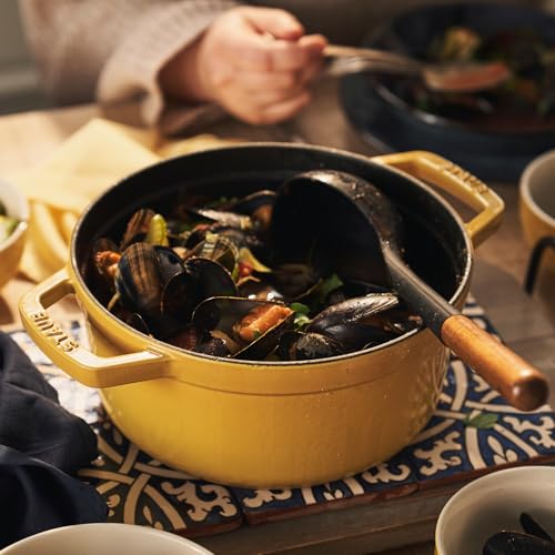 Image of Staub Cast Iron Round Cocotte, Dutch Oven, 7-quart, serves 7-8, Made in France, Citron