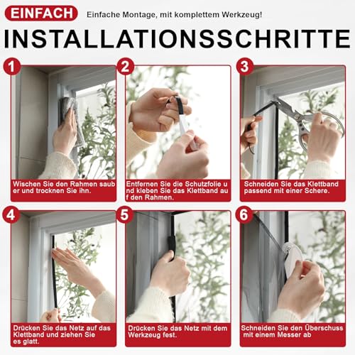 ZUIYIN Fliegengitter Fenster 150x250 cm, Insektenschutz Fenster ohne Bohren, Fliegennetz mit Upgrade 2.0 Klettband, Mückennetz Fenster, Fenstergitter Insektenschutz Schwarz