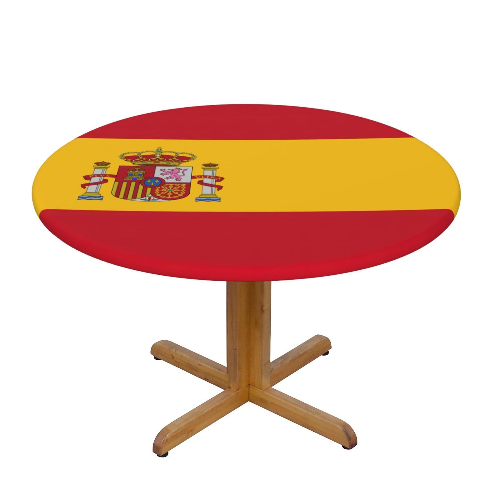 YQxwJL Spanish Flag Print Round Picnic Tablecloth, Elastic Fitted Table Covers For 90-140 Cm Tables Camping Indoor Outdoor