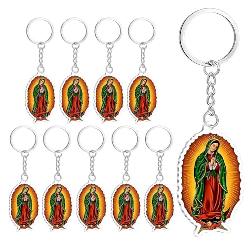 Colgante Virgen de Guadalupe para Bolso | 10 Unidades De Colgante De Acrílico 2D Para Cartera,Pequeños Regalos de Bautizo | Para Buscadores Espirituales Eventos Iglesia Llaves Coche Cumpleaños Viajes