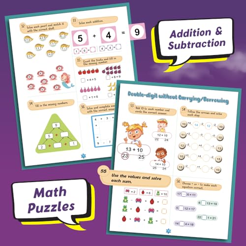 Image of Maths Activity Book for Kids, 200+ Single & Double-Digit Addition & Subtraction Book with 500+ Free Worksheets, Early Learning Book for 3-7 Years