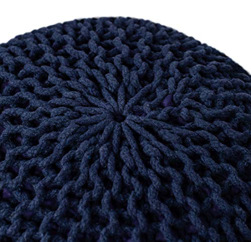 Birdrock Home Round Pouf Foot Stool Ottoman - Knit Bean Bag Floor Chair - Cotton Braided Cord - Great For The Living Room, Bedroom And Kids Room - Small Furniture (Navy) #TOP1