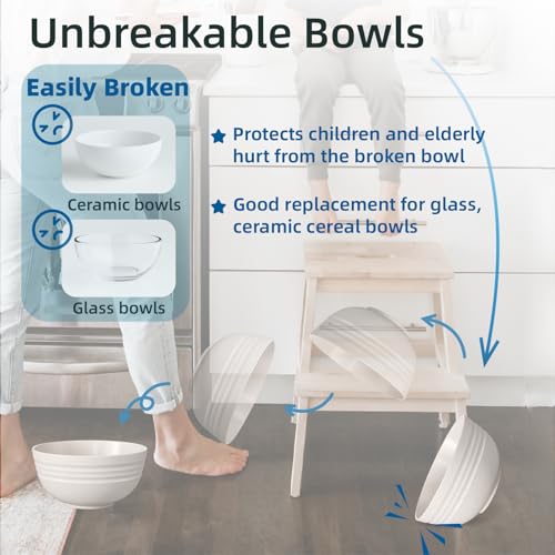 Image of 【NOT CERAMIC】Unbreakable Cereal Bowls, 25 OZ Wheat Straw Bowls Microwave and Dishwasher Safe BPA-Free Eco-Friendly Bowl Beige Color for Cereal, Serving ,Soup, Oatmeal, Pasta and Salad(Set Of 6)