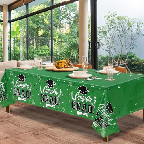 Image of Staraise 2026 Graduation Party Decorations 3 Pcs Green Graduation Tablecloth - Congrats Grad Table Cloth for Class of 2026,Disposable Plastic Grad Table Cover for Party Supplies,51.2x86.6inch