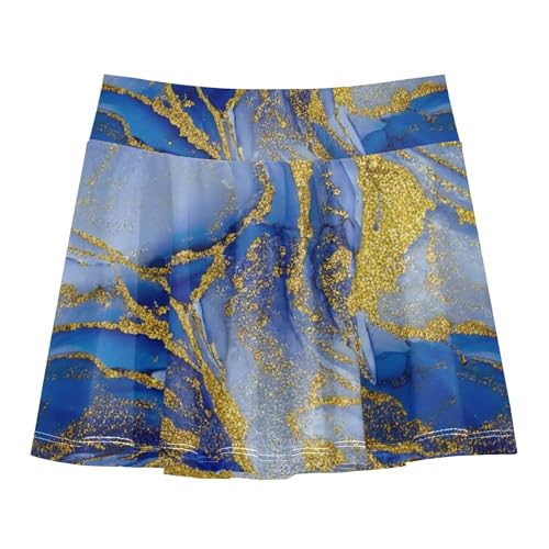Joisal Girls' Shorts Athletic Skorts Kids Tennis Skirts Fun Cute Pleated Soft Blue Gold Marble Texture 3t2