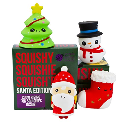 Slow Rising Santa and Friends Jumbo SQUISHIES Pack in Gift Worthy Box: Santa, Christmas Tree, Stocking & Snowman Kawaii Soft Squishy Toys & Bonus Stickers Come with The Squishys!