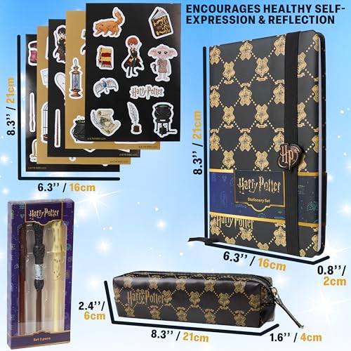 Image of Get Trend Harry Potter Girls Stationery Set, 4 Piece School Supplies | Blank Page Notebook, Wand-Shaped Pens, Zip Pencil Case, Character Stickers for Journaling, Drawing, Crafting, Gifts for Girls