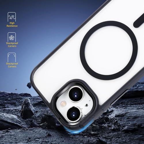 Image of Magnetic Case for iPhone 15 Plus /14 Plus 6.7-Inch Compatible with MagSafe, Shockproof Phone Bumper Cover, Solid Color Matte TPU Frame, Anti-Scratch Clear Back (Black)