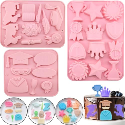 3Pcs 2024 Graduation Silicone Molds for Chocolate, Graduation Grad Cap Diploma