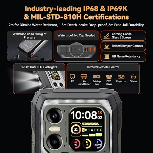 Image of Blackview XPLORE 1 AI 5G Unlocked Rugged Phone Android 15, 20000mAh Battery 36GB+256GB /TF 2TB, 6.78 inch 2.4K 120Hz Large Rugged Smartphone, 64MP+20MP Night Vision IP69K Waterproof Dual SIM NFC /OTG /WiFi