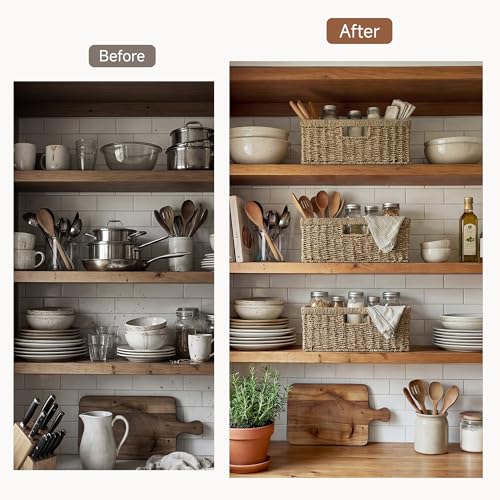 Image of StorageWorks Wicker Storage Baskets for Shelves, Seagrass Basket, 1-Pack