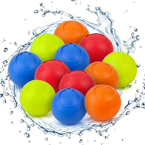 12pcs Reusable Water Balloons for Kids Easy Fill Self-Closing Durable Non-Toxic Water Bombs Perfect for Garden Pool Beach Fun