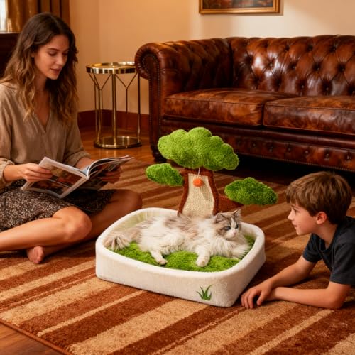 Lit pour petit chat avec tapis à gratter et grotte lavable - 4
