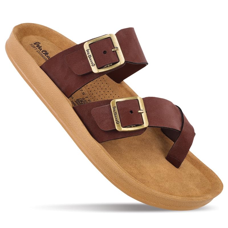 Image of WALKAROO Men's Slip-On Sandals|Soft Cushion Footbed, Adjustable Dual Buckle Straps,Lightweight Flexible Sole, Anti-Slip|Daily Wear, Casual,Office Wear Sandals|WGR53247