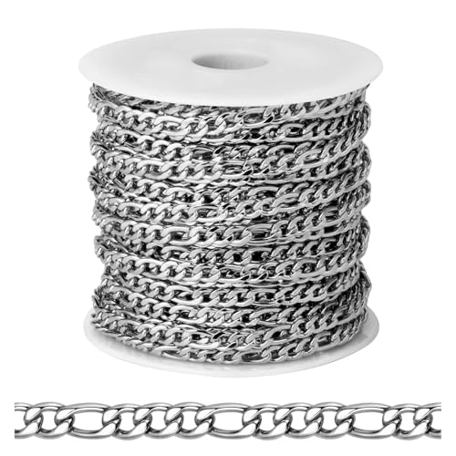 [33ft] Silver Figaro Chain for Jewelry Making, 3.5mm Wide 304 Stainless Steel Figaro Link Chain Roll Bulk for DIY Jewelry Making Craft -  Ucevi