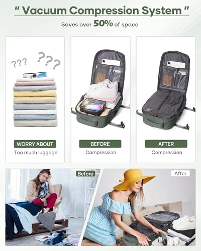 Travel Vacuum Backpack, Seal Compression Vacpack with Travel Pump, Carry On Suitcase Luggage Flight Approved for Men Women Personal Item, Green2