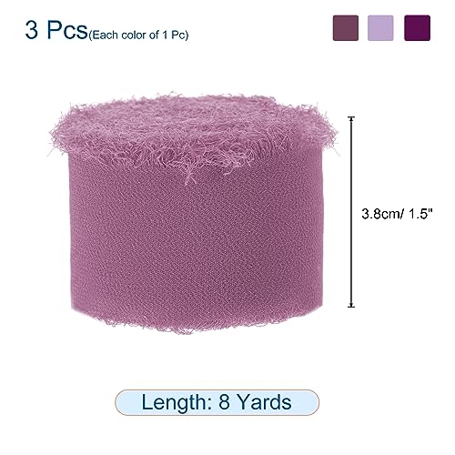 uxcell Chiffon Ribbon 1.5" x 8 Yard, Handmade Fringe Ribbon, Light Purple/Purple/Dark Purple Silk Ribbon for Wedding Gift Wrapping - Image 2