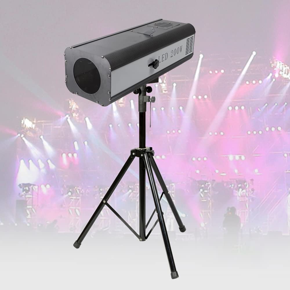 200W Stage Spotlight, LED Spotlight Follow Spot Light Manual Control Stage L-Ight Adjustable Aperture DJ Wash Light w/Stand, Professional Performance Lights for Event Production