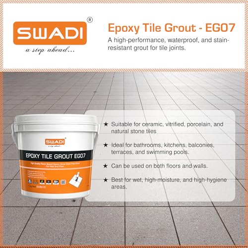 Image of Swadi Epoxy Tile Grout EG07-1 kg (Ivory-105), 2-Component Stain-Free, Water & Germ Resistant, Easy-Clean, Food-Grade Certified for Kitchen, Bathroom & Balcony Tile Joints