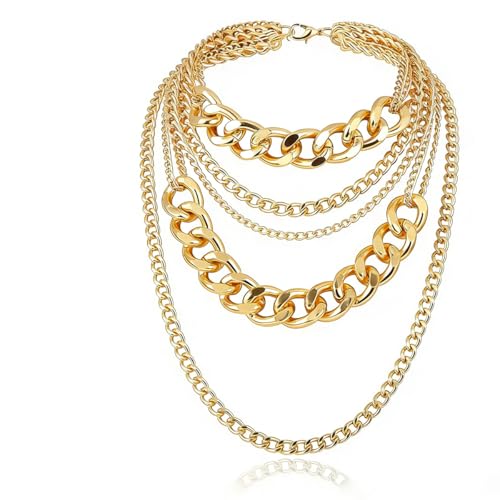 CIBIRICH Punk Chain Chunky Necklaces for women Multilayer Collar Necklace Gold