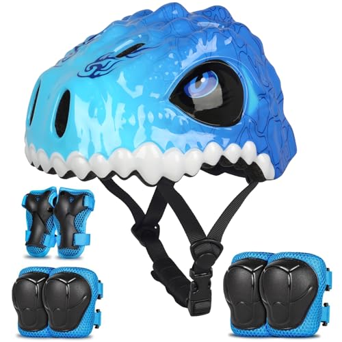 Toddler Bike Helmet,Bavilk Kids Helmet 3D Dinosaur Boys Girls Adjustable Knee Pad Elbow Pads Guards Protective Gear Set for Cycling Scooter Skateboard Inline Skatings Riding Sports