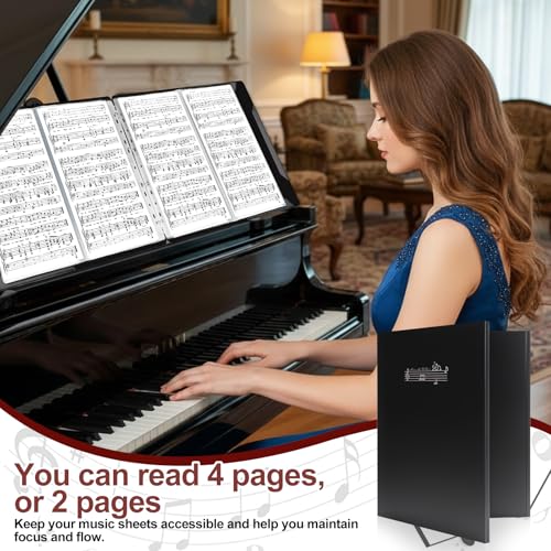 HIMOMO A4 Notenmappe 4 Seiten, Erweitern, 15 Taschen/60 Seiten Wasserdicht Music Sheet Chormappe, Notenmappe für Notenblätter Schwarz für Notenblätter, Gemälde, Dokumente (210 x 297 mm)