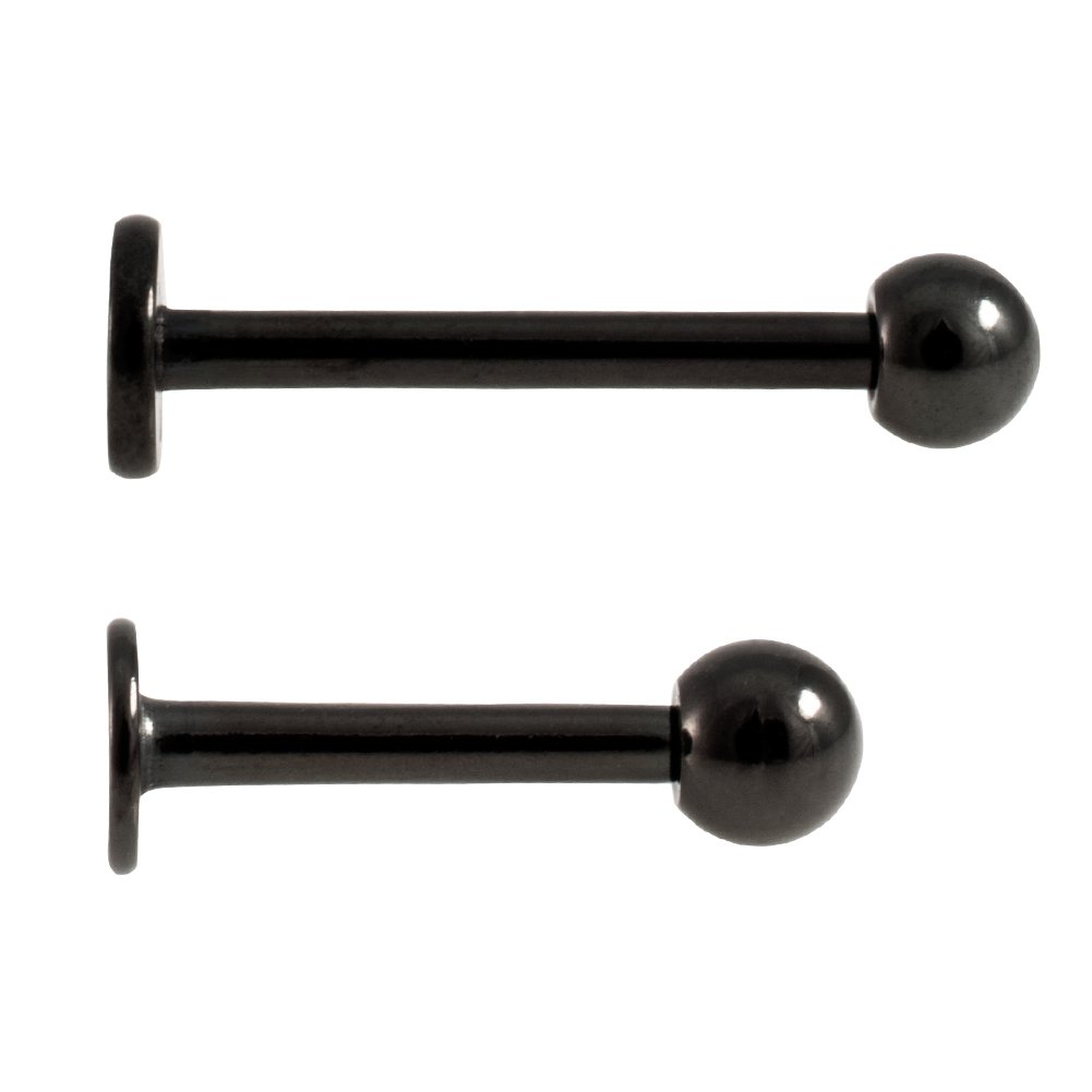 SHOKK Black Stainless Steel 6mm Labret Stud (1.2mm) with 3mm Ball Labret bar