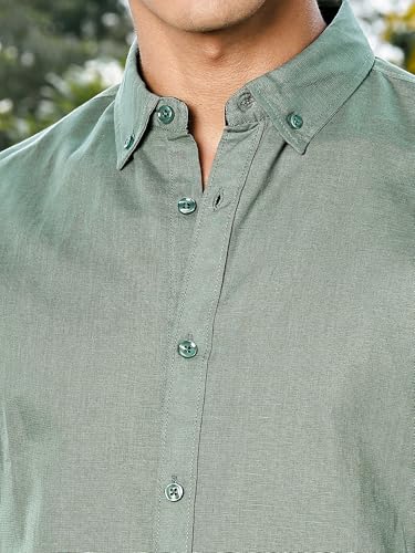 Image of Thomas Scott Men's | Linen Blend | Solid | Premium Cotton Linen Blend | Full Sleeve | Casual Shirt for Men