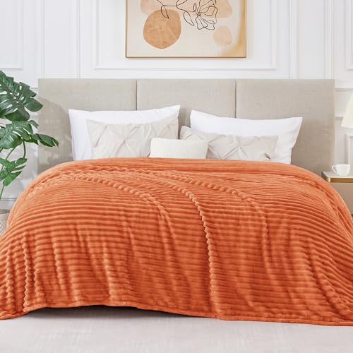 Image of BEDELITE Fleece Blanket King Size - 3D Ribbed Jacquard Soft and Warm Decorative Blankets - Cozy, Fuzzy, Fluffy, Plush Lightweight Throw Blankets for Couch, Bed, Sofa(Orange, 108x90 inches)